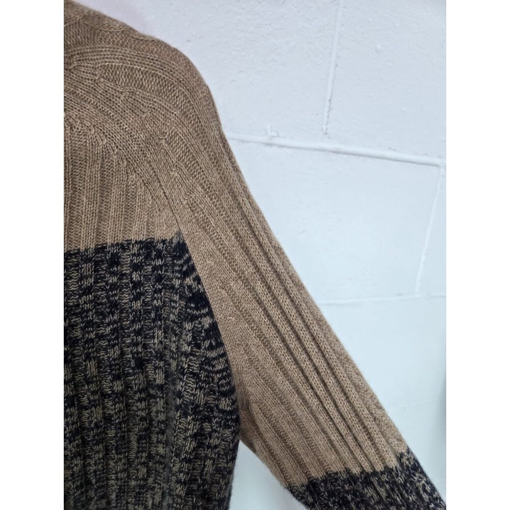 360 Cashmere Zena Turtleneck Navy Tan Colorblock Womens Sweater M - Picture 5 of 8
